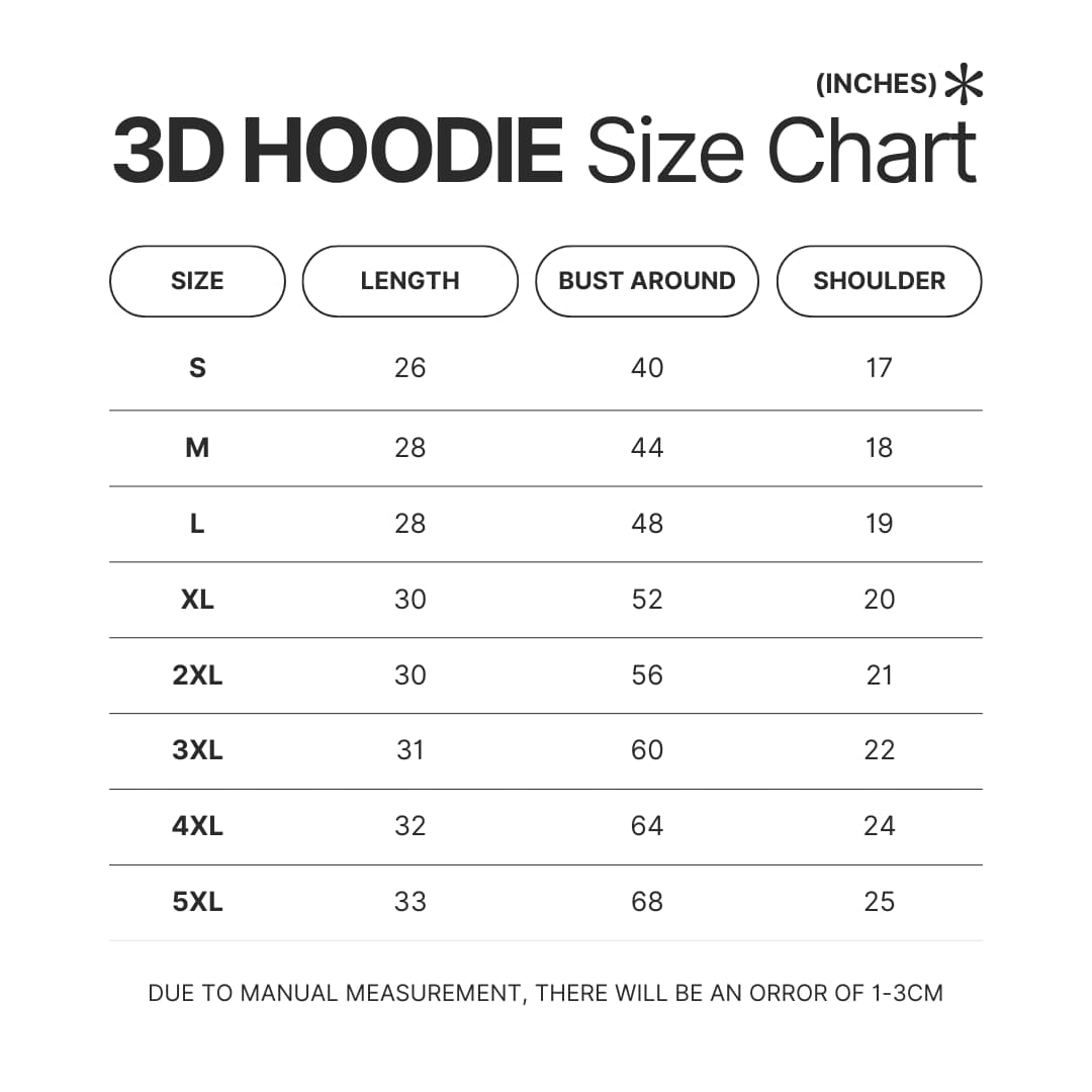 3D Hoodie Size Chart - Red Dead Redemption 2 Store