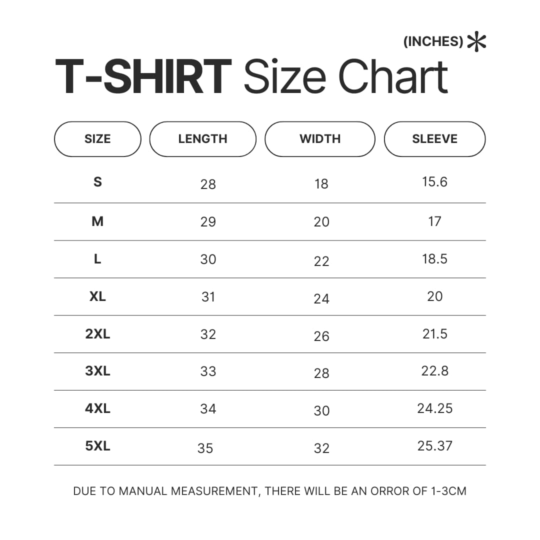 3D T shirt Size Chart - Red Dead Redemption 2 Store