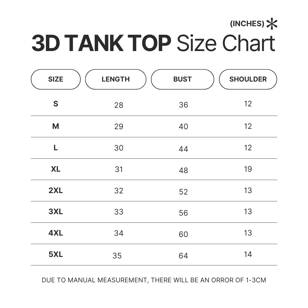 3D Tank Top Size Chart - Red Dead Redemption 2 Store